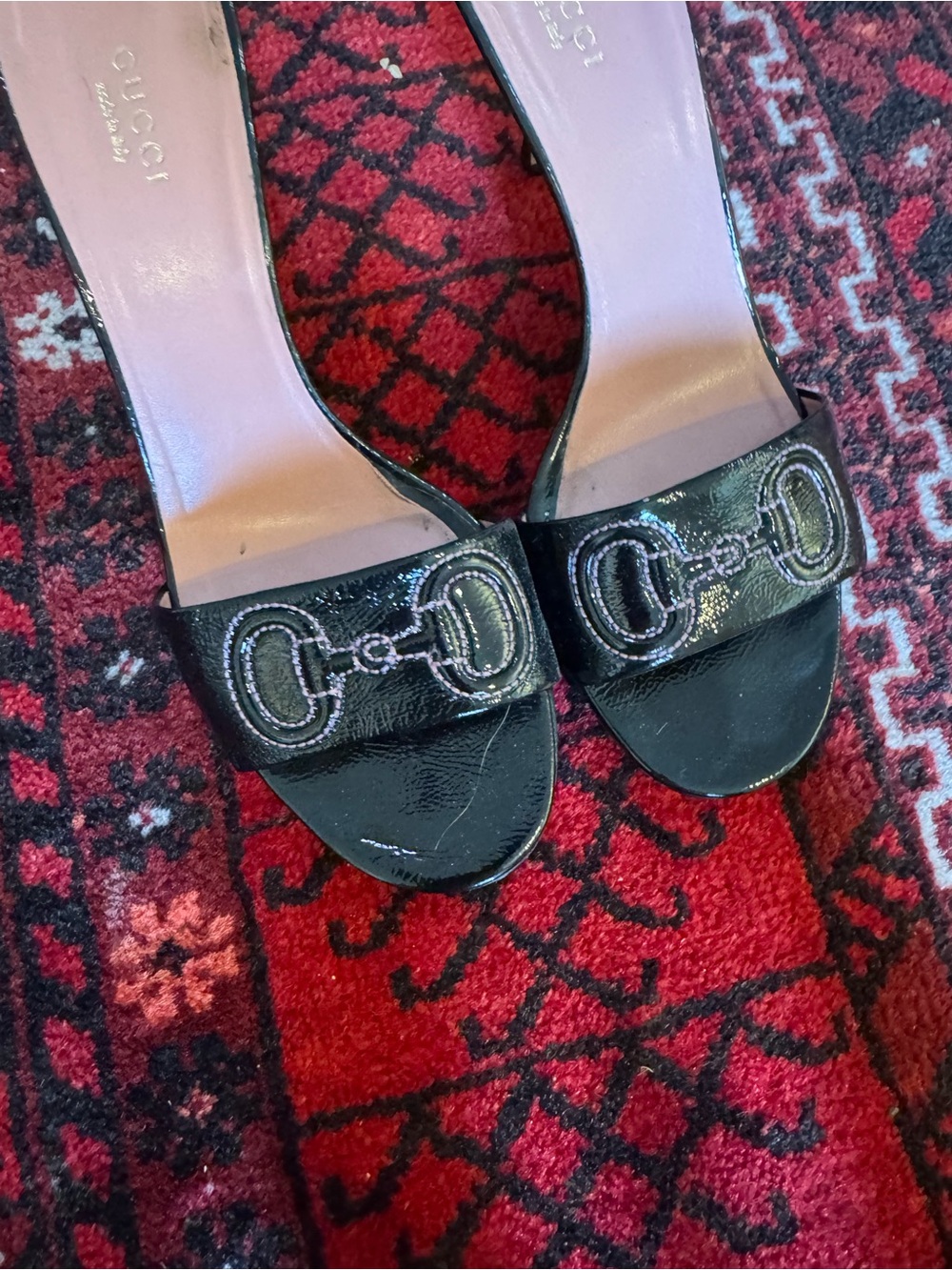 GUCCI Black Patent Leather Horsebit Sandals - Picture 6 of 7